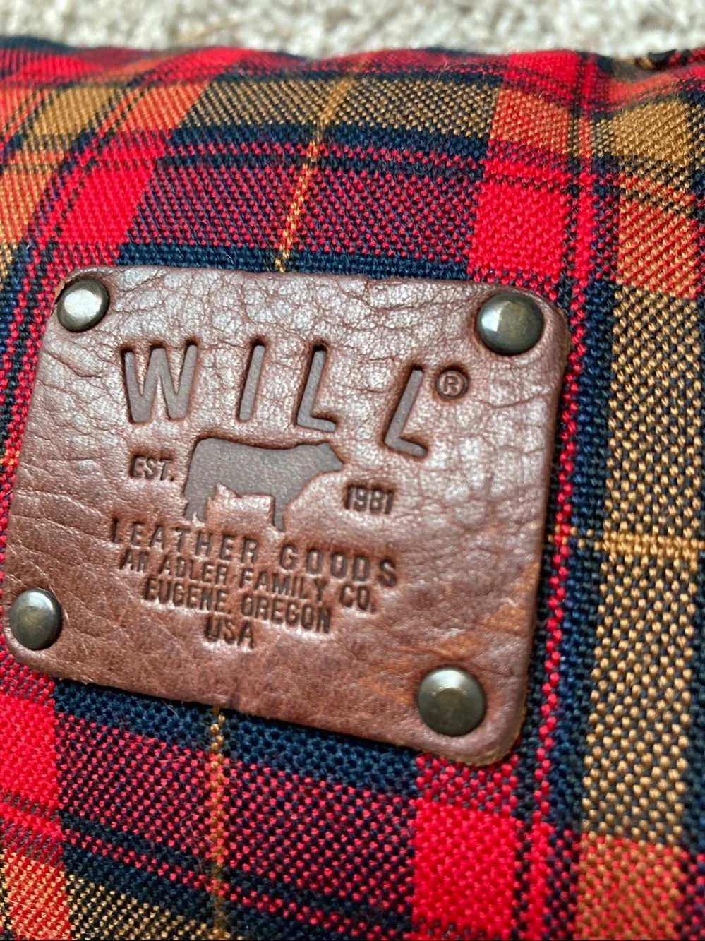 Will Leather Goods Tartan Plaid Travel throw eco camping Pillow